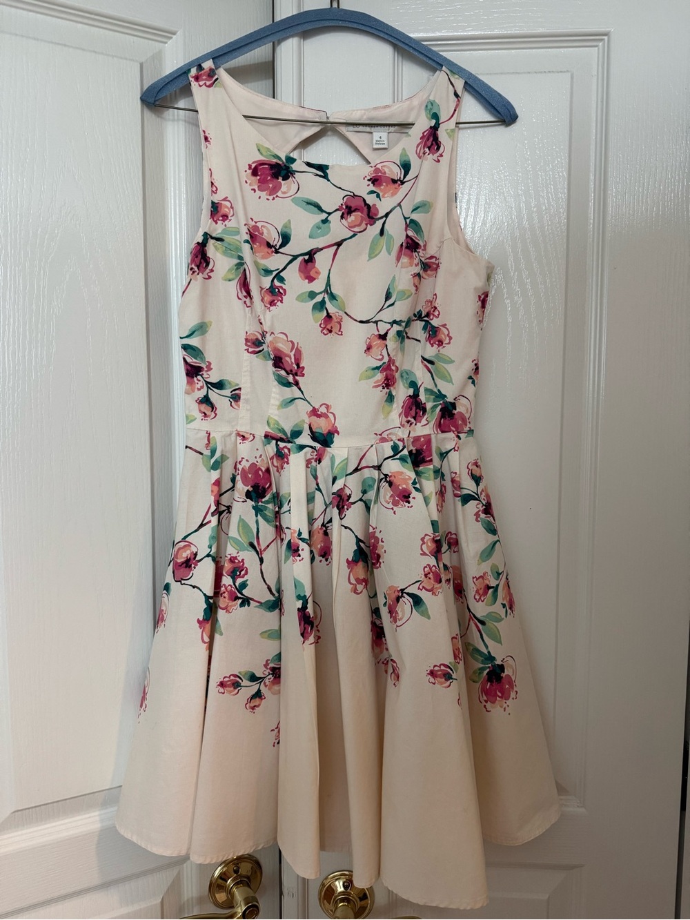 LC Lauren Conrad Cream Floral Fit-and-Flare Dress with Pink Blossoms